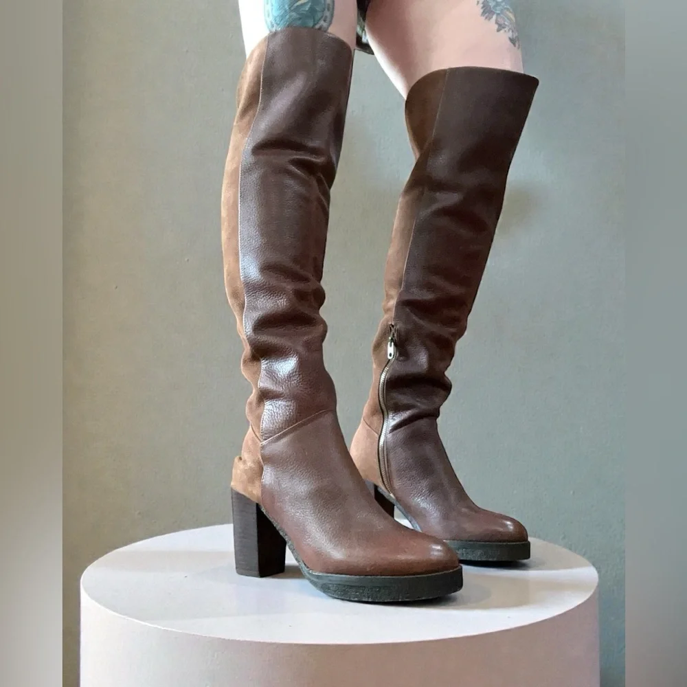 Liebeskind Leather two tone suede leather brown over the knee boots-38/8